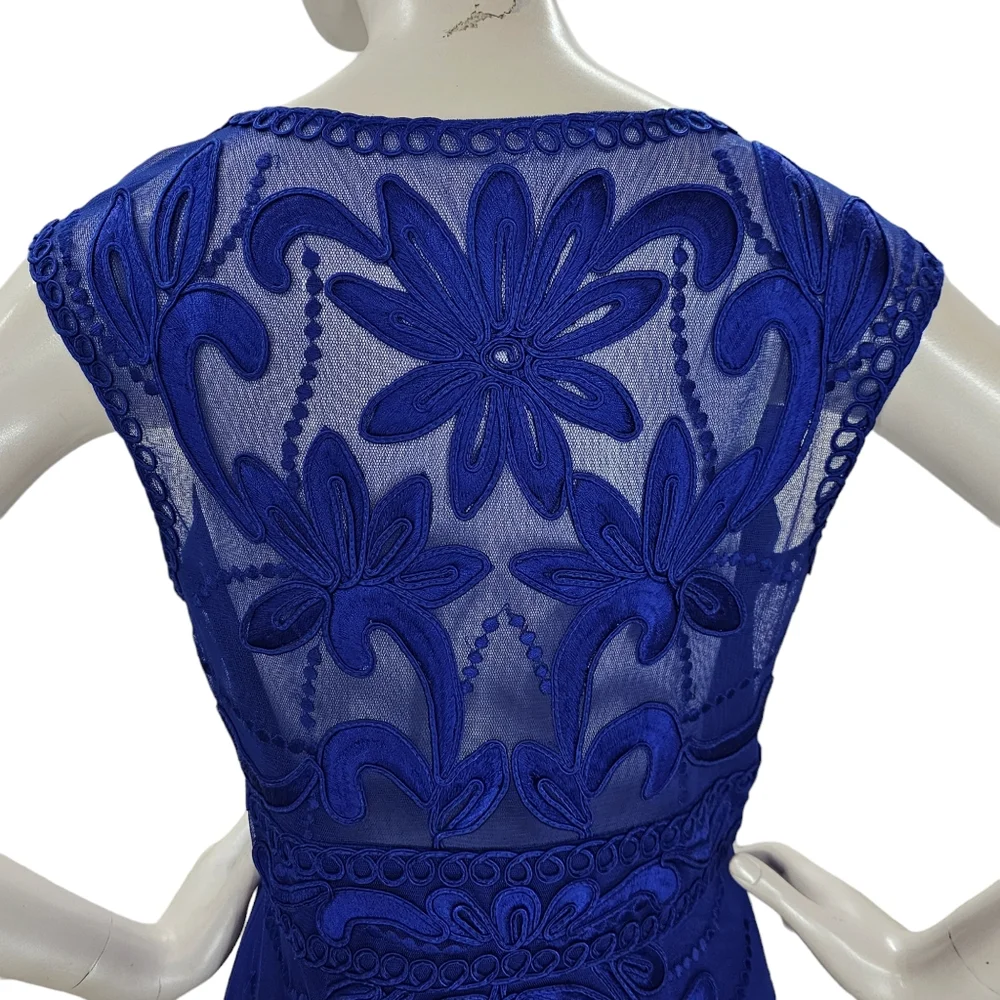 Sue Wong Cocktail Dress Womens Size 10 Cobalt Blue Embroidered Cap Sleeves Lined - Picture 6 of 15